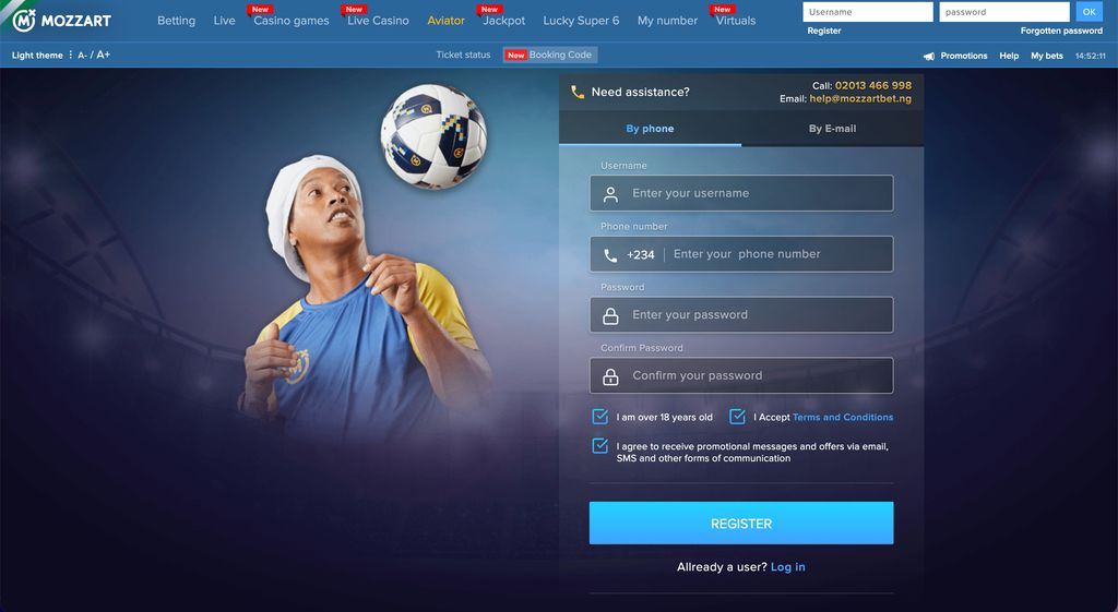 Registration form for new Mozzartbet accounts