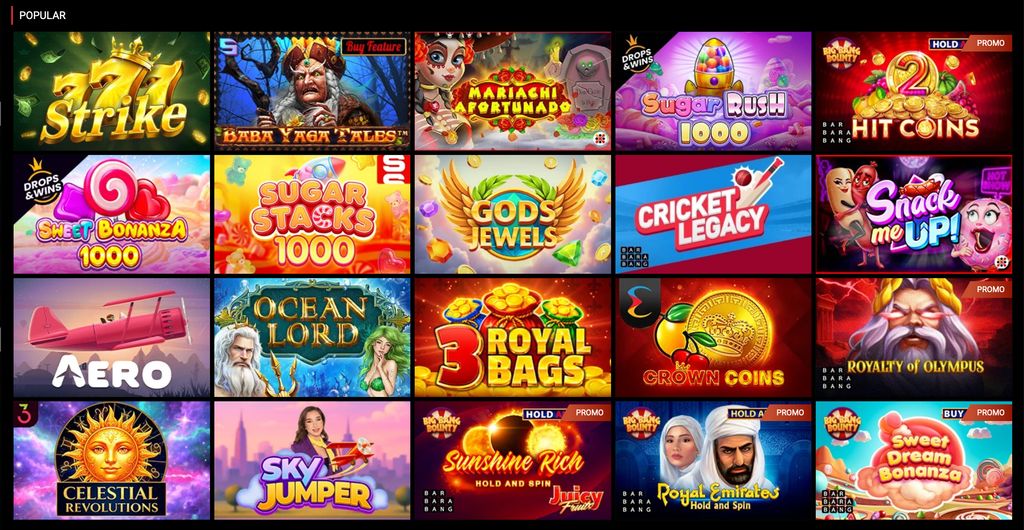 Popular slots in the PariPulse casino lobby