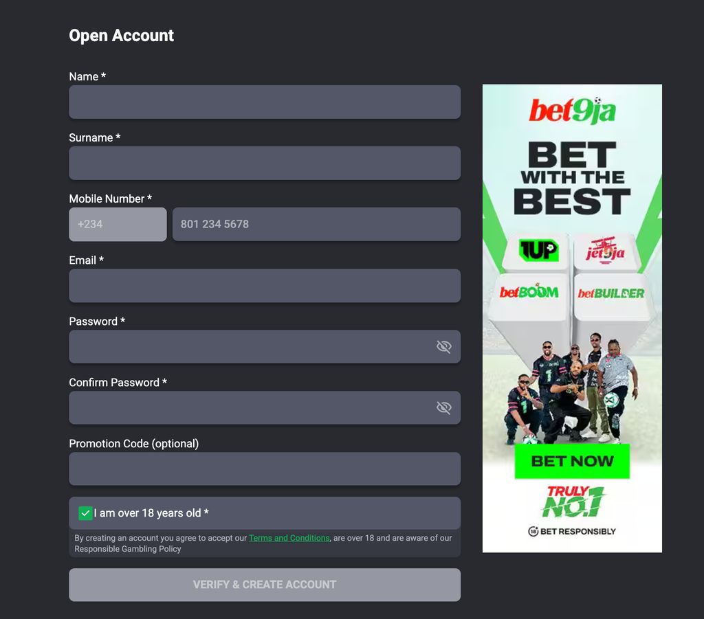Bet9ja registration form