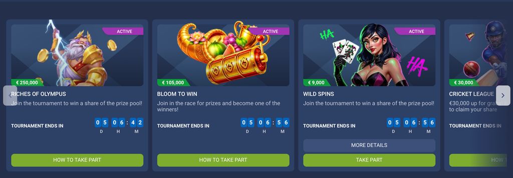 Ongoing casino tournaments and prize pools.