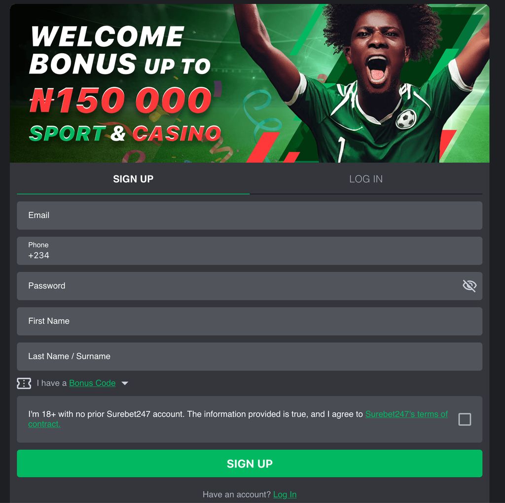 Surebet247 registration form
