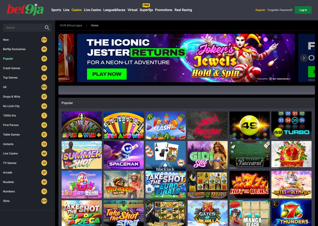 Bet9ja casino lobby