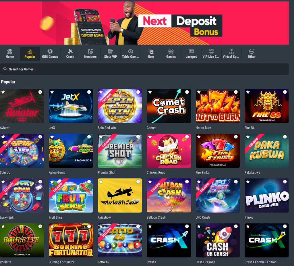 BetGr8 casino lobby — popular games