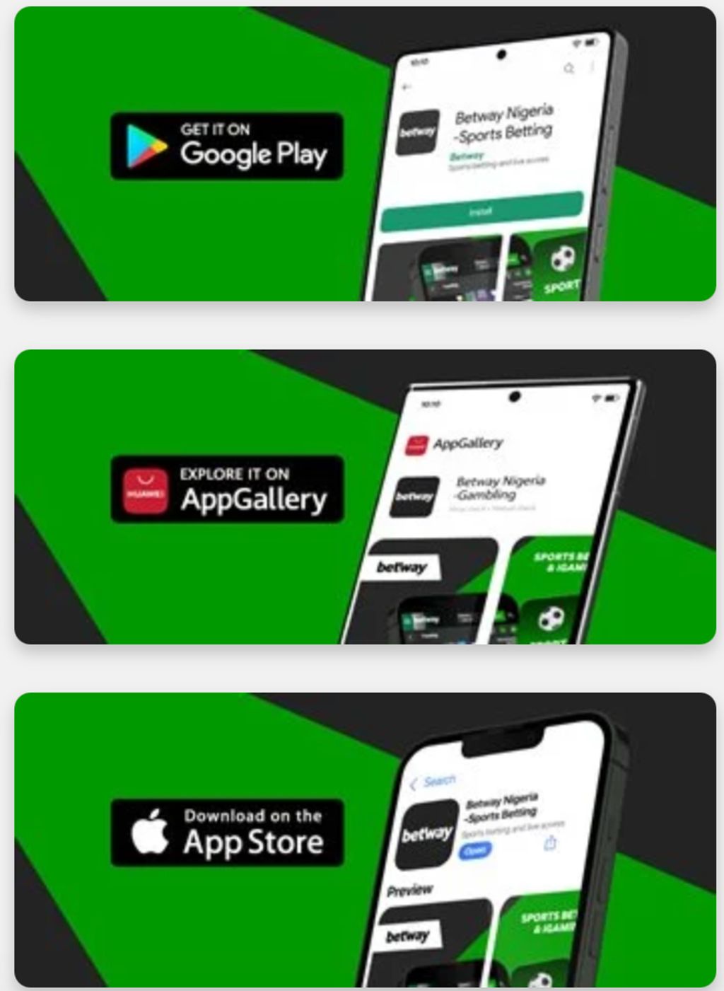 Betway app download options for Android, Huawei and iPhone