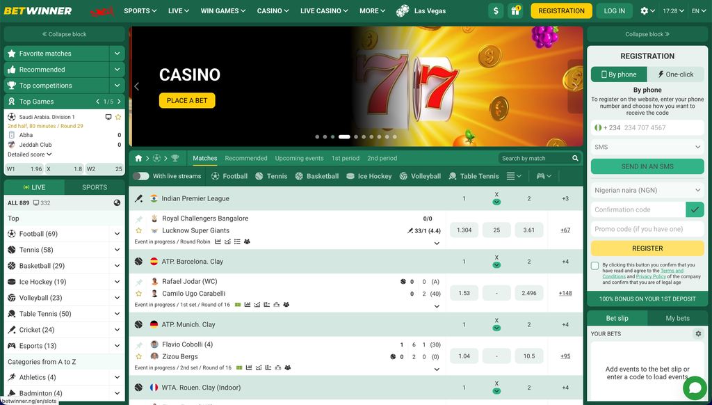 Registration form on the BetWinner homepage