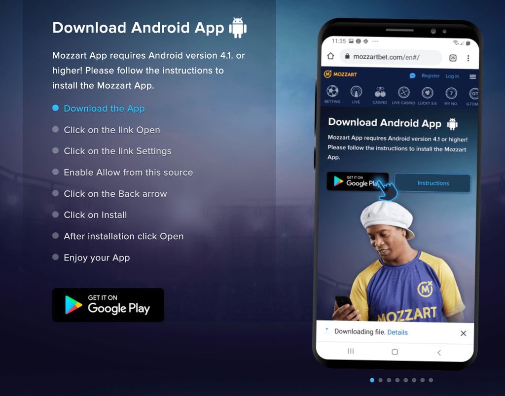 Android app download and installation steps on the official site