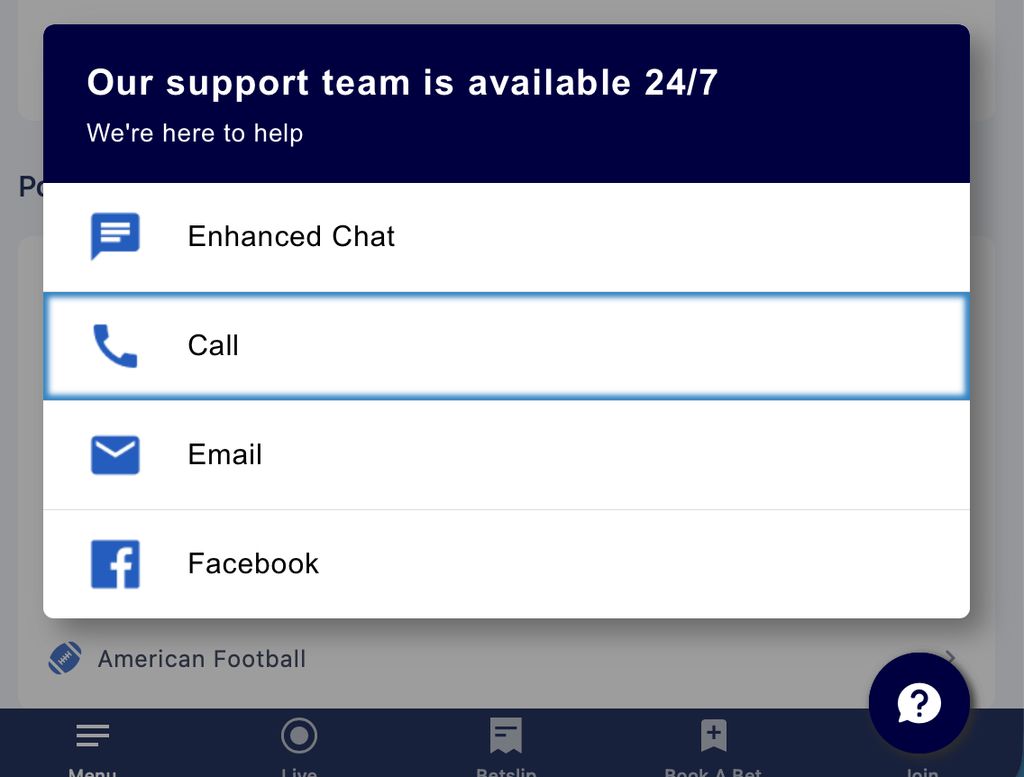 BetKing support channels on mobile