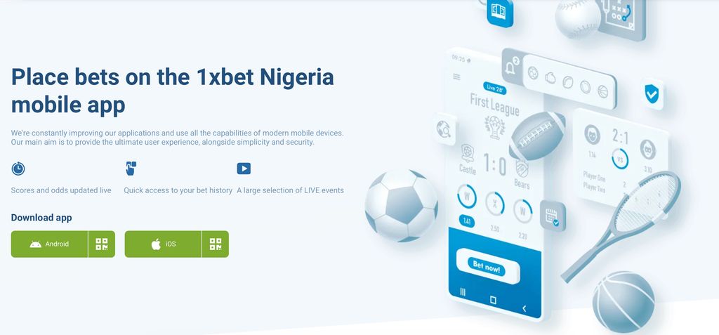 1xBet mobile app download page.