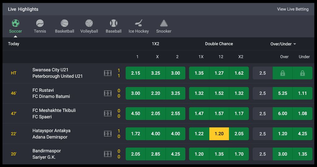 Live betting highlights on the Bet9ja sportsbook