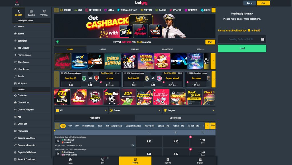 BetGr8 homepage — sports, casino, and live betting
