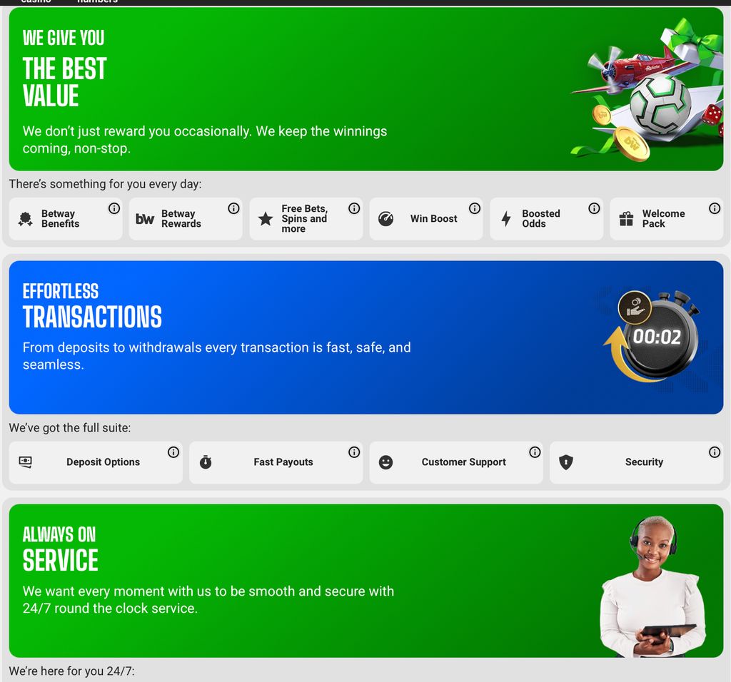 Betway highlights for payments, rewards and player support